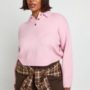 Plus Collar Detail Long Sleeve Top