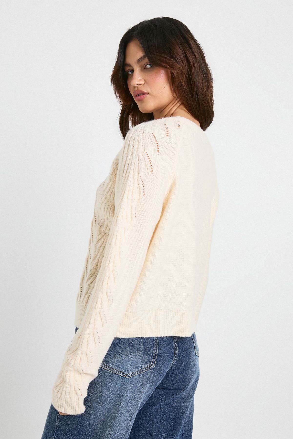 Pointelle Detail Tie Front Knitted Cardigan - Image 2