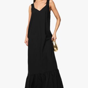 Textured Trapeze Linen Look Column Maxi Dress