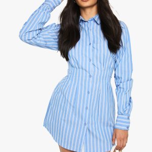 Stripe Cinched Waist Shirt Dress