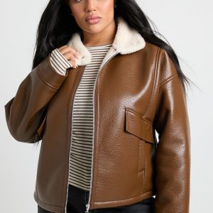 Plus Leather Aviator Jacket