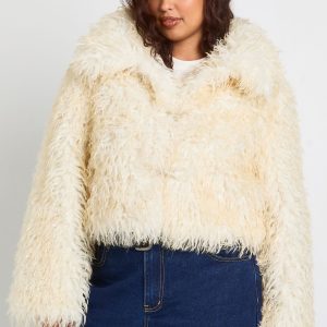 Plus Button Detail Faux Fur Jacket