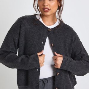 Plus Button Down Crew Neck Cardigan