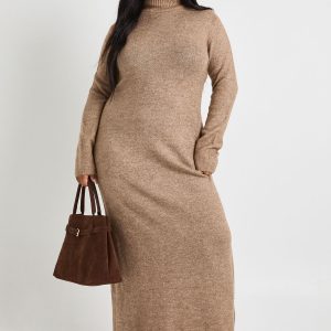 Plus High Neck Knit Jumper Maxi Dress