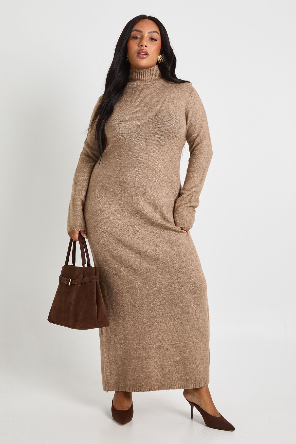 Plus High Neck Knit Jumper Maxi Dress