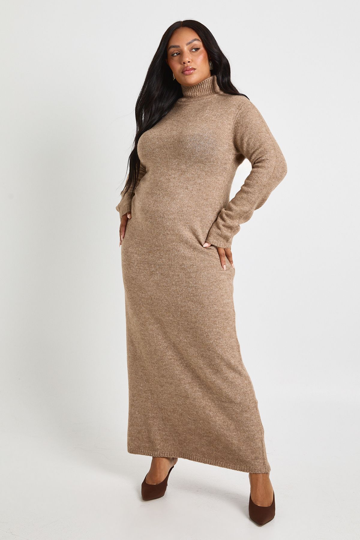 Plus High Neck Knit Jumper Maxi Dress - Image 3