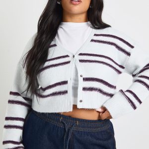 Plus Stripe Cropped Cardigan