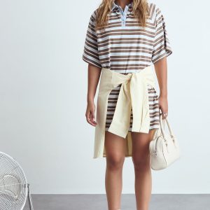 Stripe Contrast Collar Rugby Polo Dress