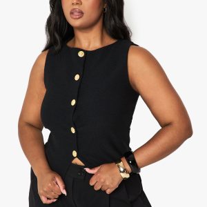 Plus Textured Button Through Waistcoat