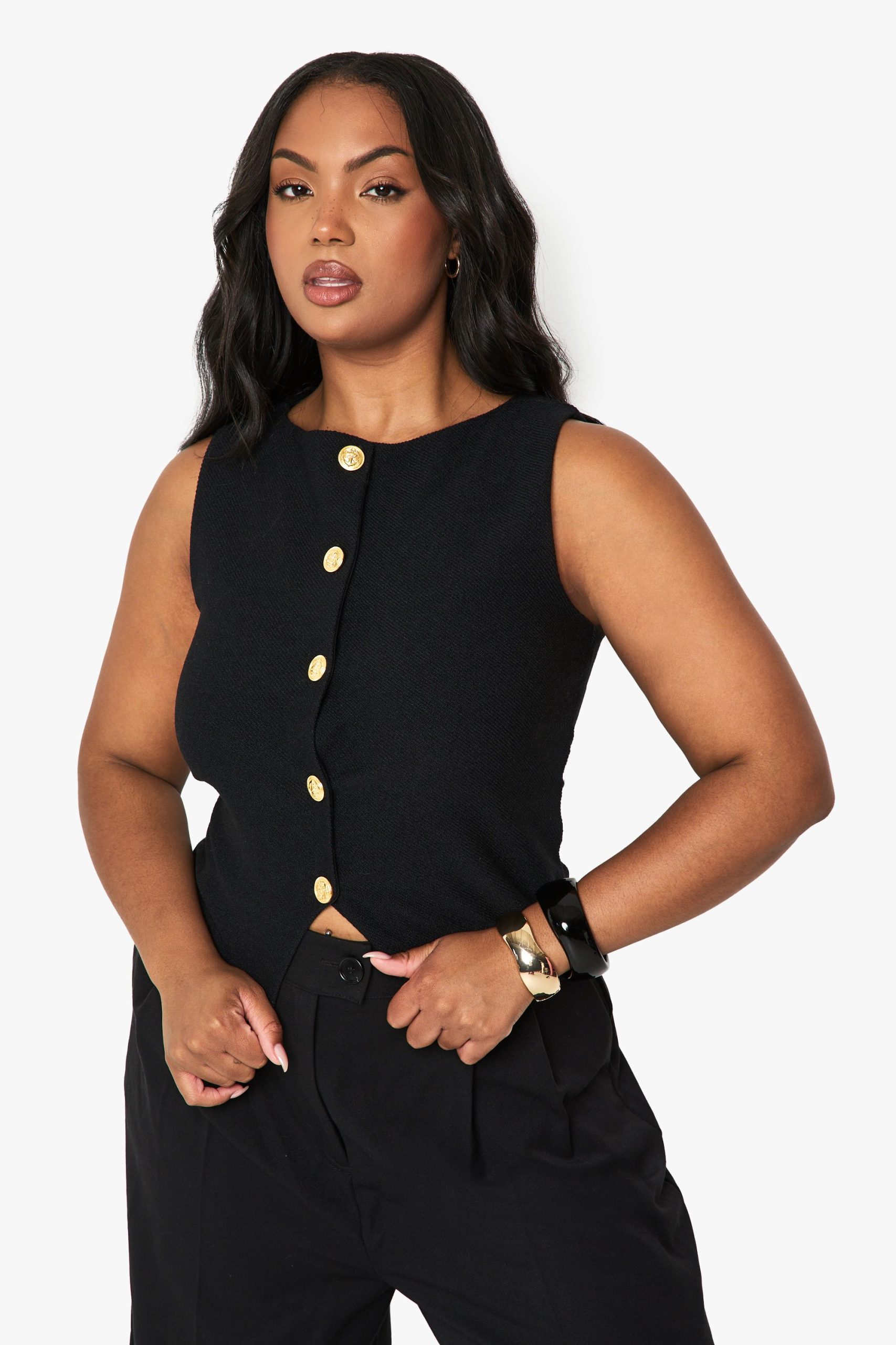 Plus Textured Button Through Waistcoat