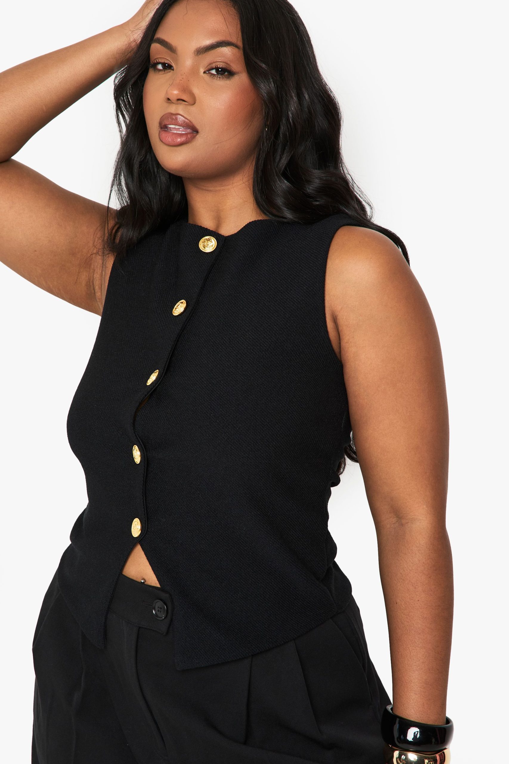 Plus Textured Button Through Waistcoat - Image 4