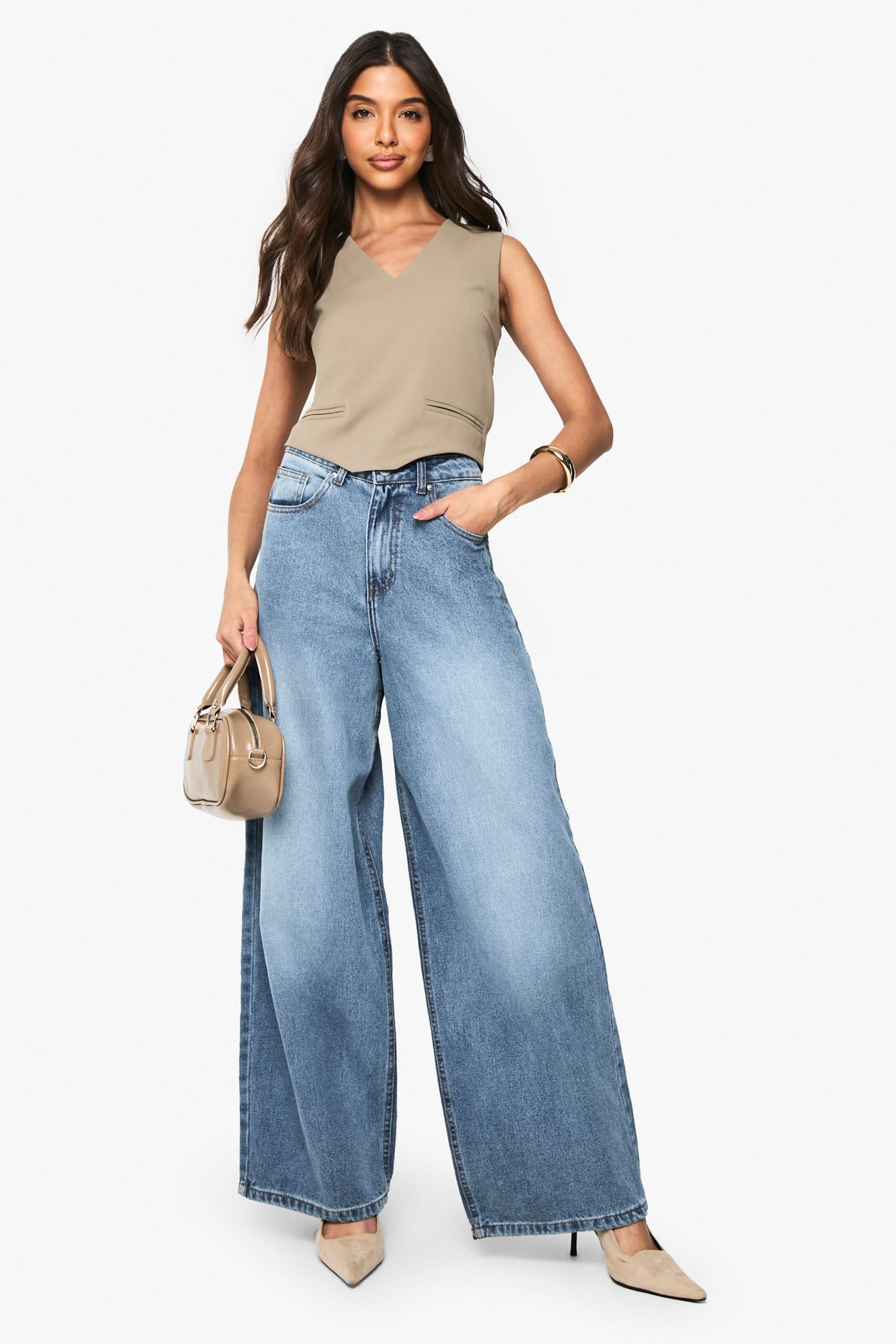 Woven Curved Hem Crop Top - Image 3