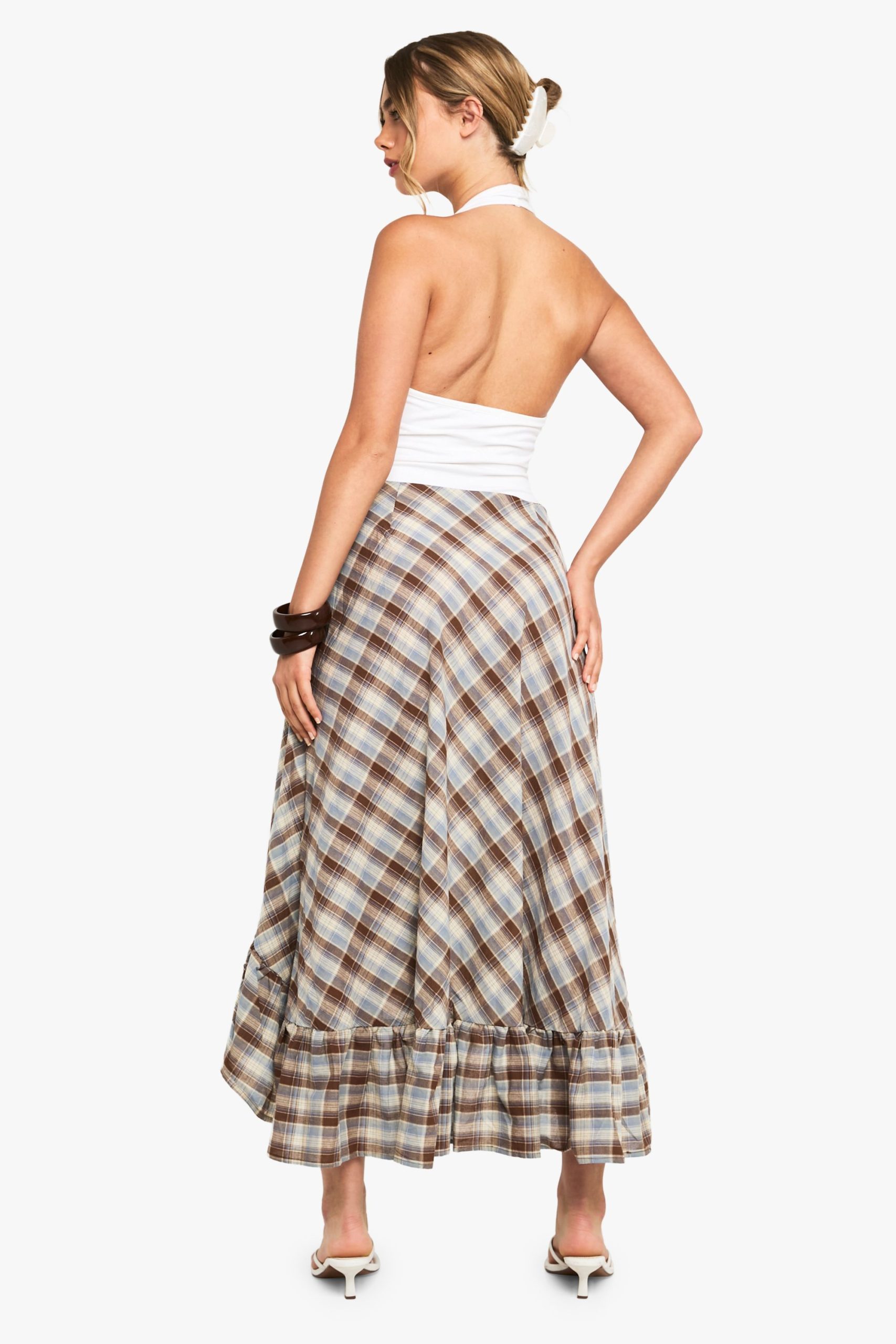 Check Ruffle Asym Midi Skirt - Image 2