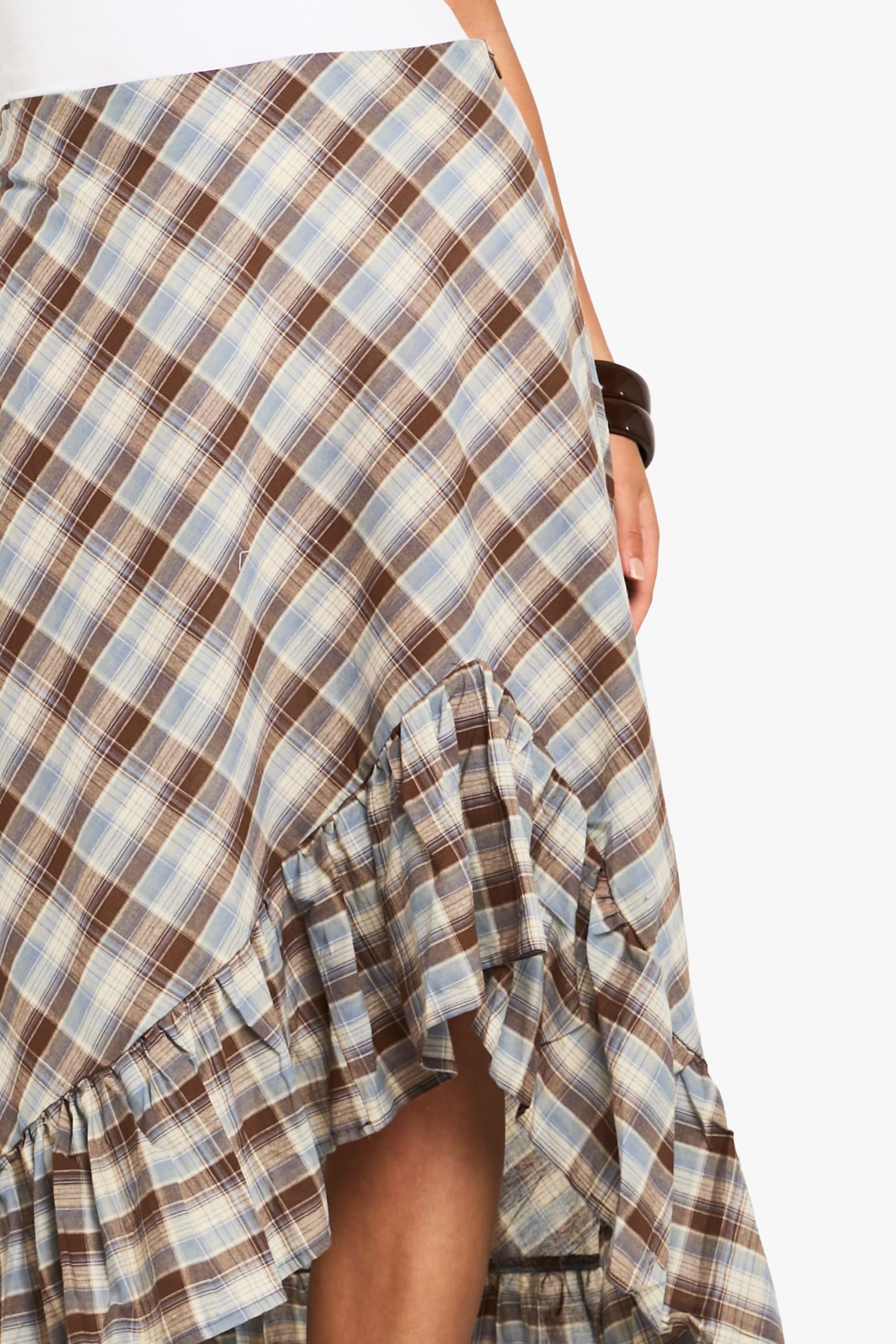 Check Ruffle Asym Midi Skirt - Image 4