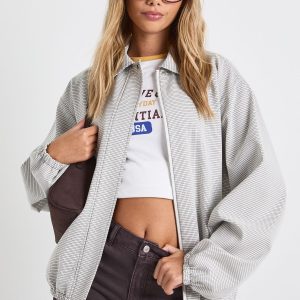 Check Oversized Bomber Jacket