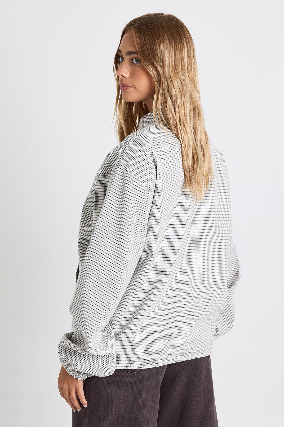 Check Oversized Bomber Jacket - Image 2
