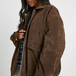 Oversized Faux Suede Bomber Jacket
