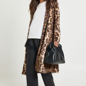 Leopard Print Faux Pony Hair Fur Jacket
