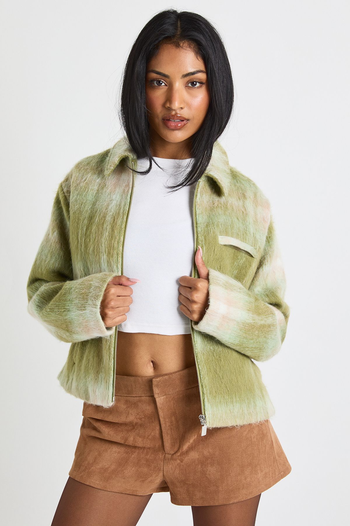 Wool Look Check Jacket