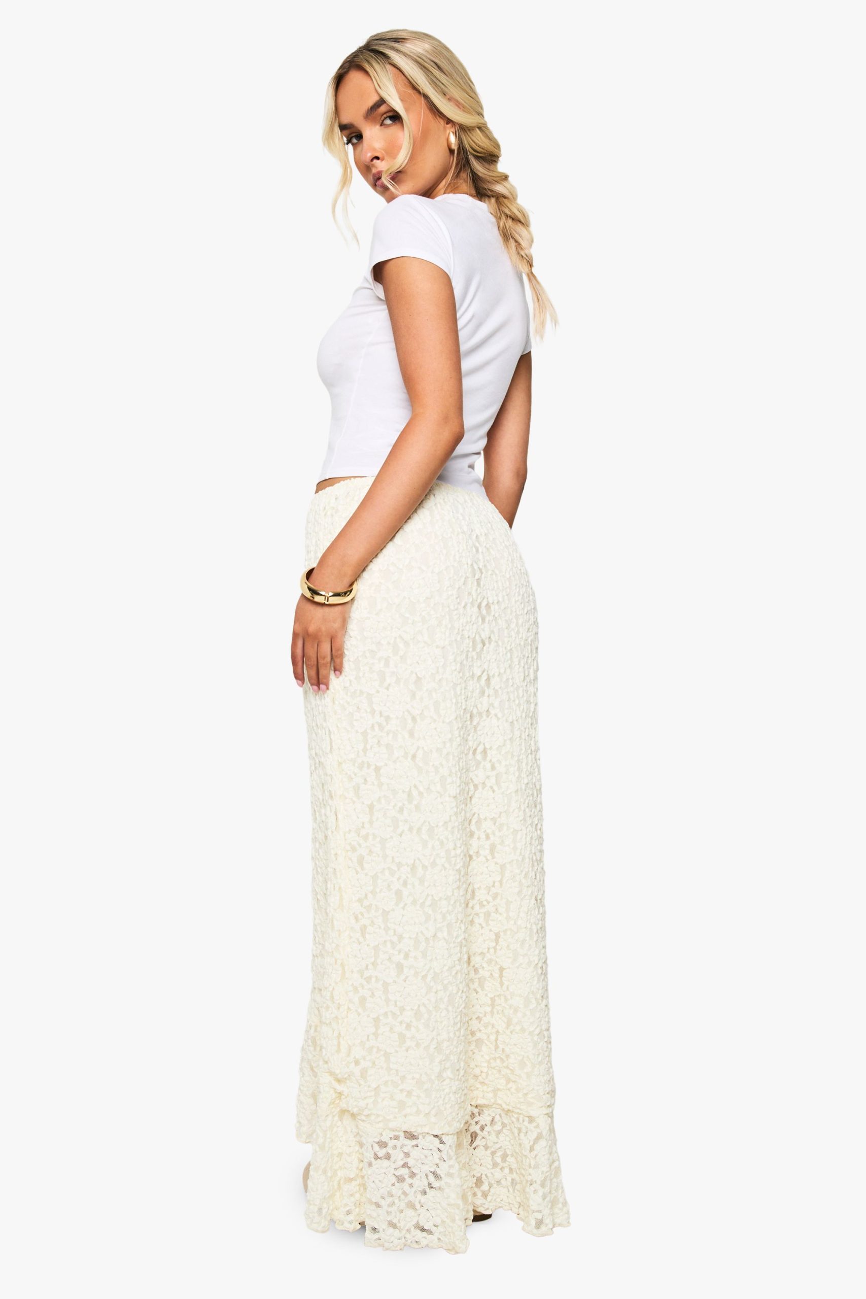 Ruffle Lace Asymmetric Hem Midi Skirt - Image 2