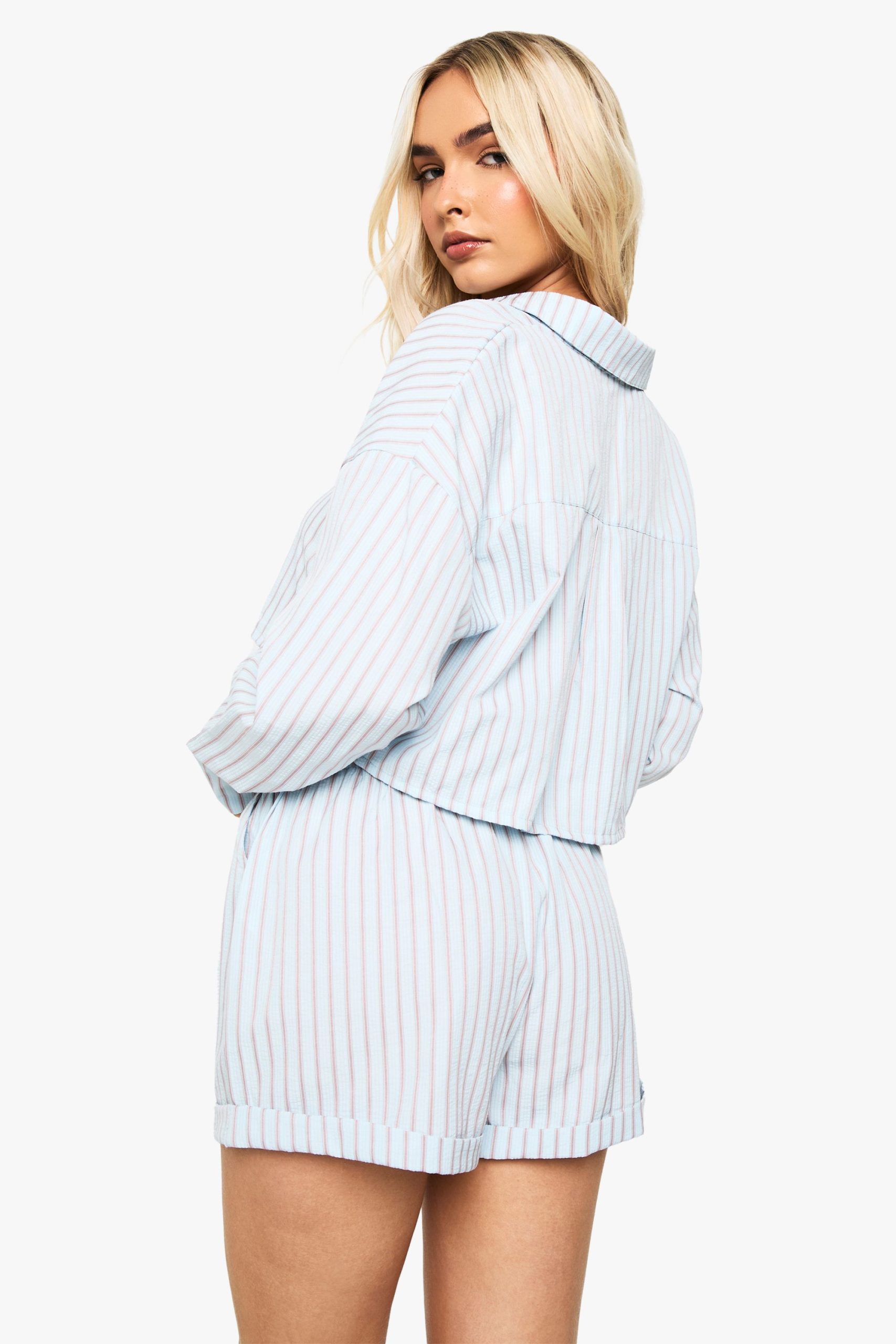 Stripe Seersucker Turn Up Shorts - Image 2