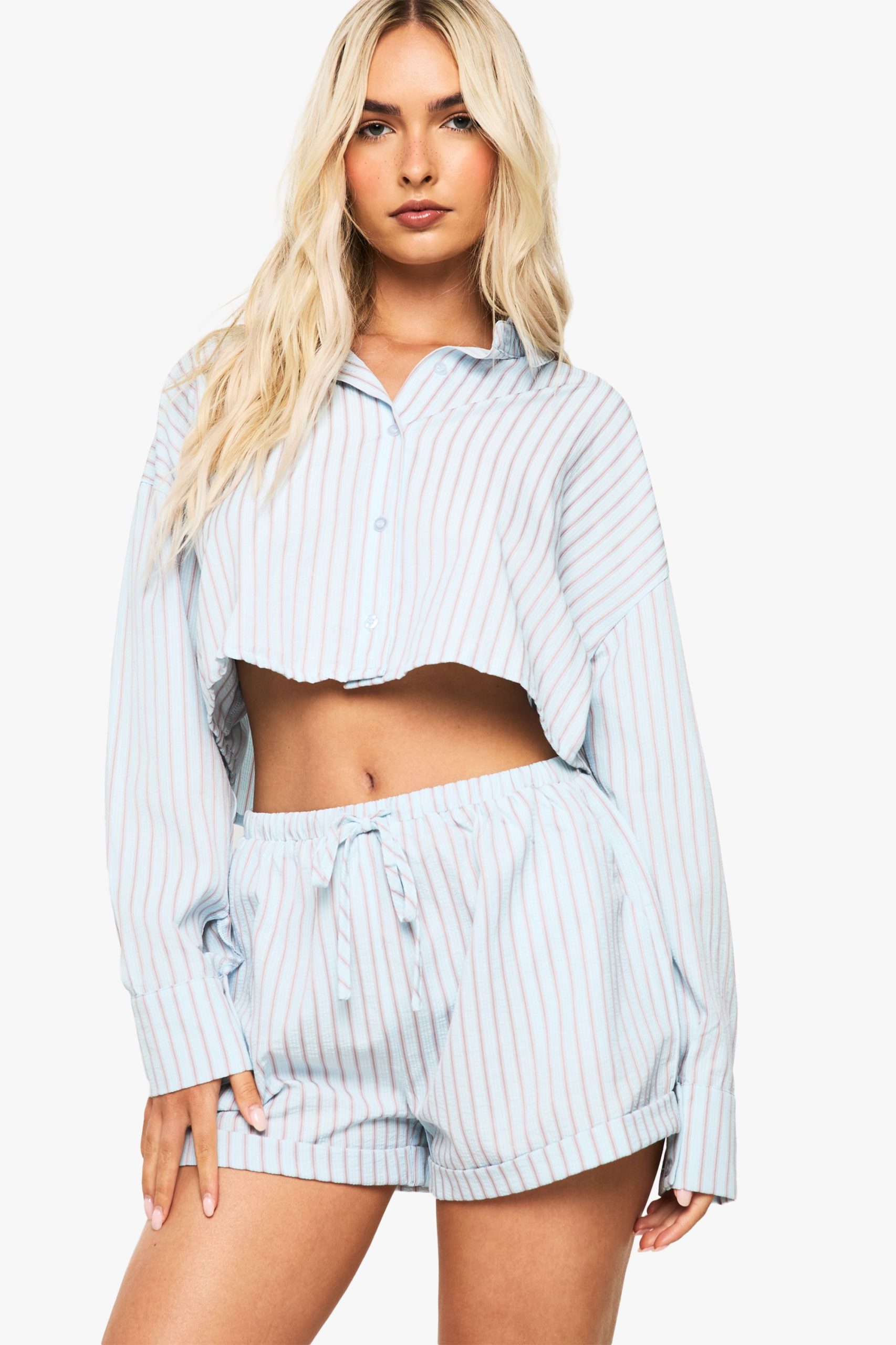 Stripe Seersucker Turn Up Shorts - Image 3