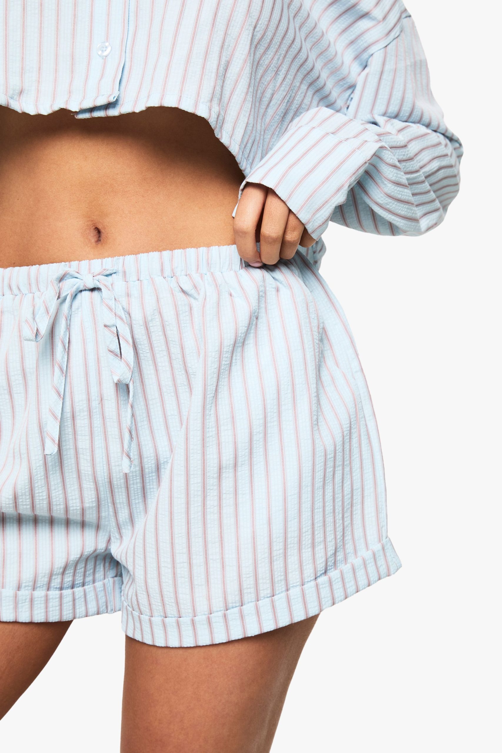 Stripe Seersucker Turn Up Shorts - Image 4