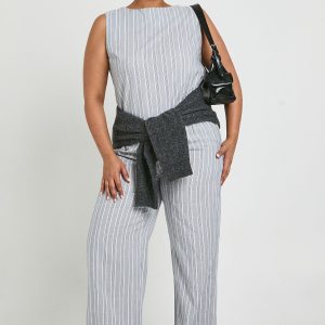 Plus Stripe Sleeveless Top And Wide Leg Trouser Co-Ord