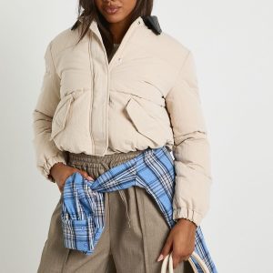 Padded Contrast Collared Puffer Jacket