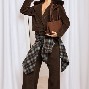 Short Suede Look Trench Coat With Fur Collar