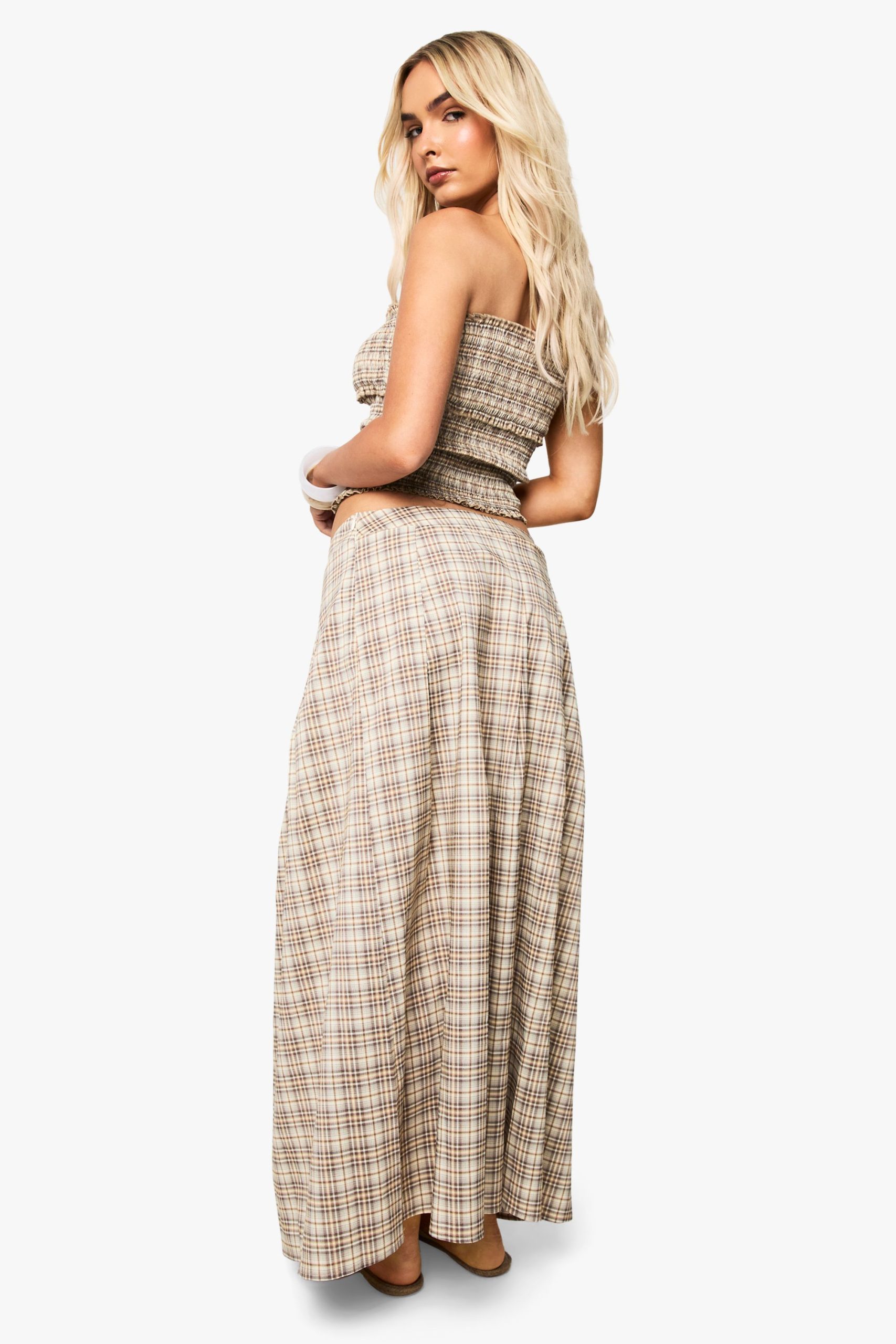 Check Pleated Split Midi Skirt - Image 2
