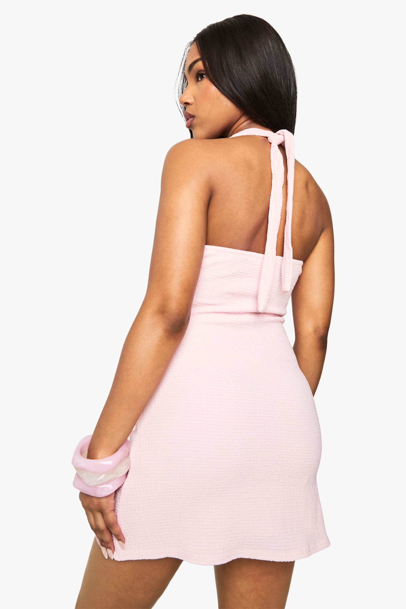 Crinkle Halterneck Swing Mini Dress - Image 2