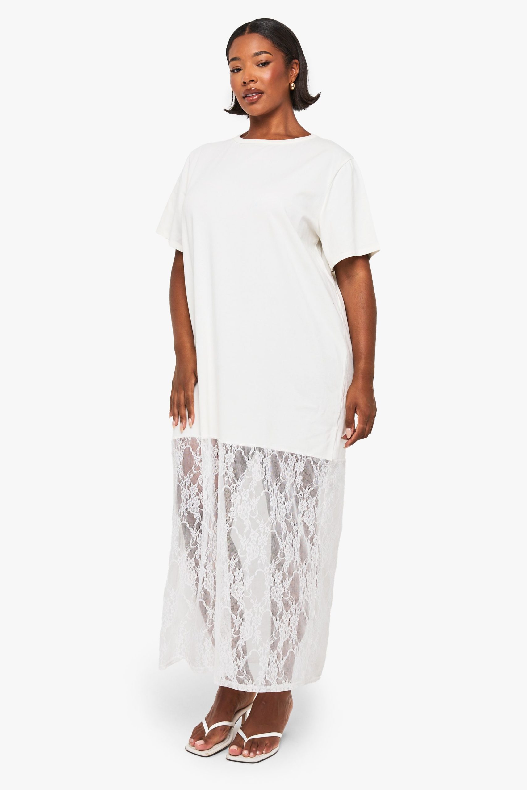 Plus Lace Detail Midaxi T-Shirt Dress - Image 3