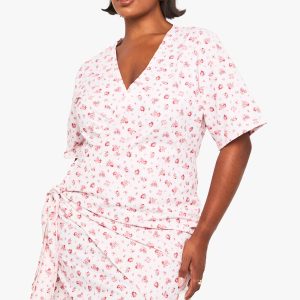 plus ditsy drop waist wrap dress