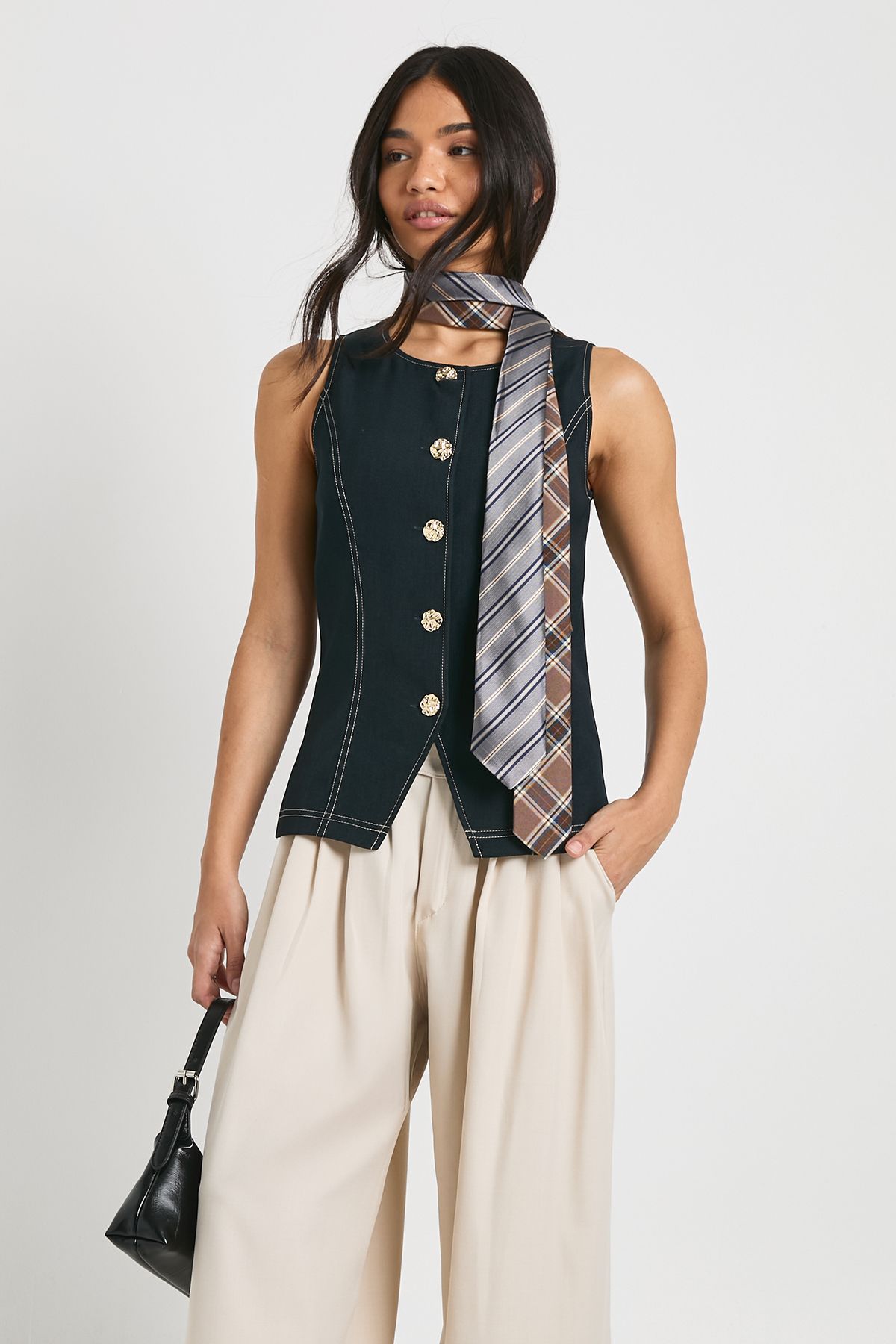 Gold Button Contrast Stitch Waistcoat - Image 5