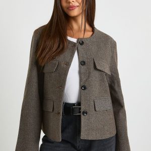 Premium Herringbone Pocket Detail Tailored Jacket