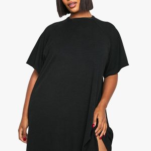 Plus Rib Raglan Sleeve T-Shirt Swing Dress