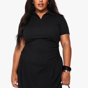 Plus Collar Button Detail Mini T-Shirt Dress