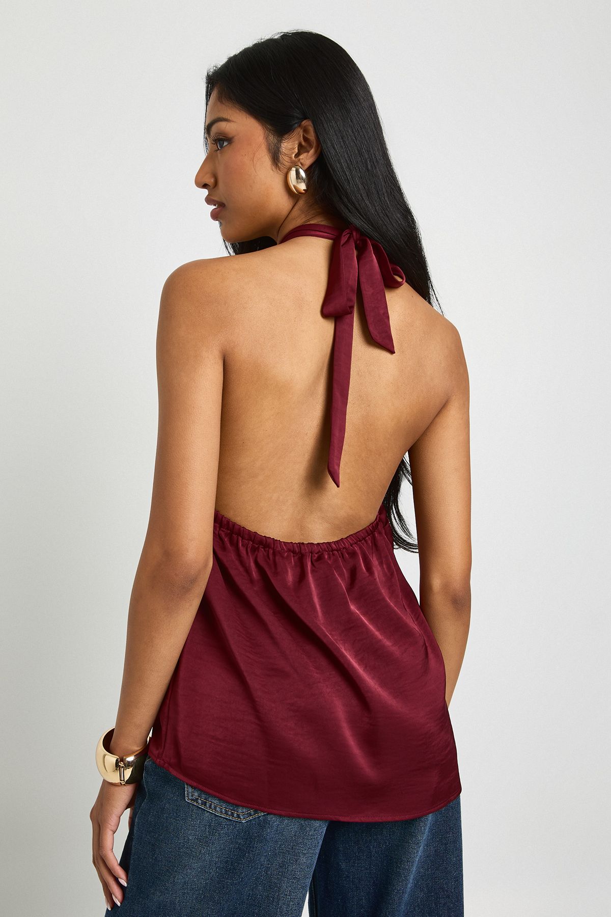 Trim Detail Hammered Satin Halterneck Top - Image 2