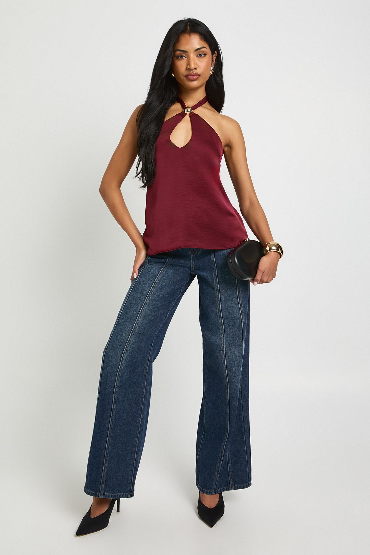 Trim Detail Hammered Satin Halterneck Top - Image 3