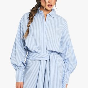 Stripe Tie Waist Skater Mini Dress
