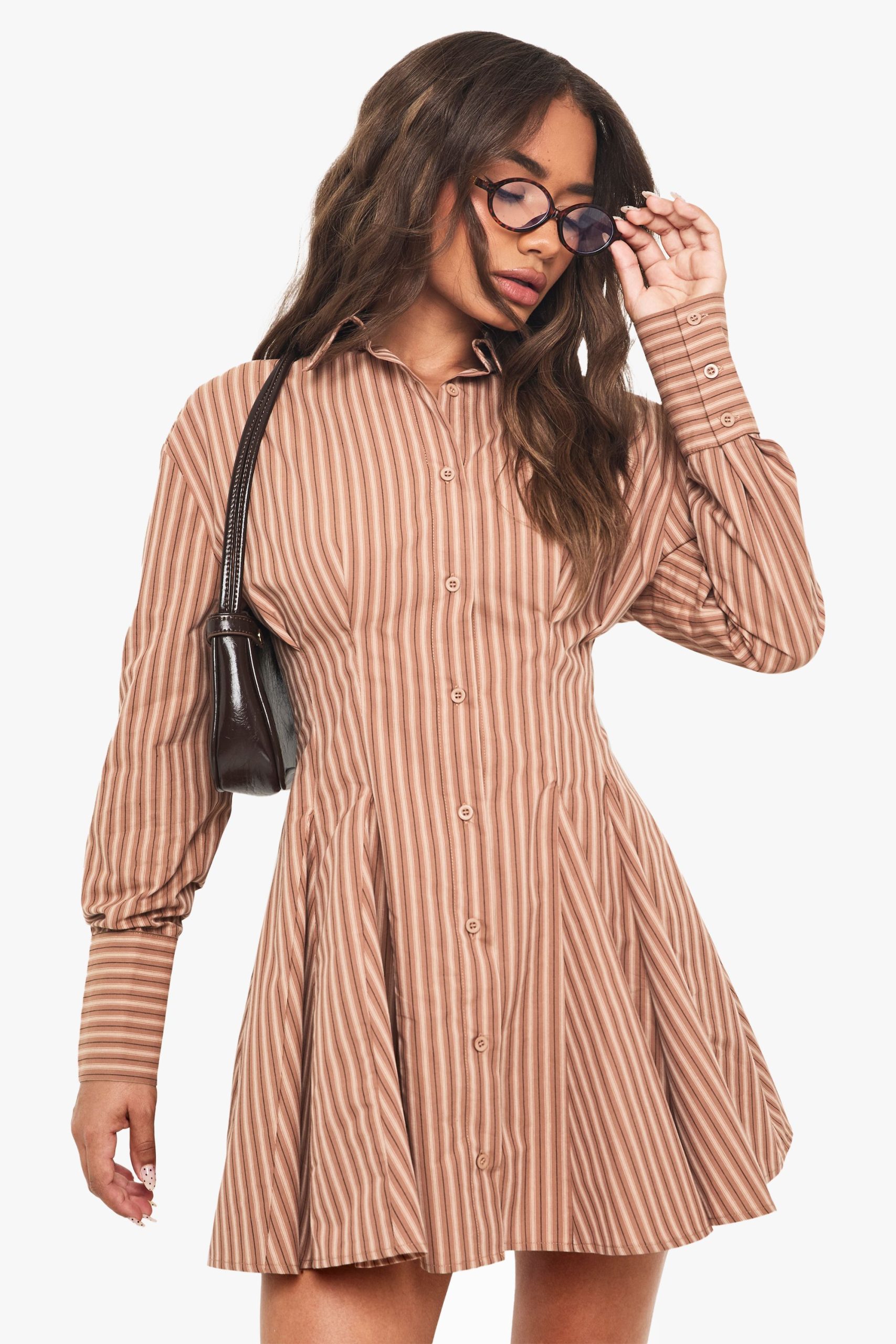 Stripe Cinched Waist Skater Skirt Dress