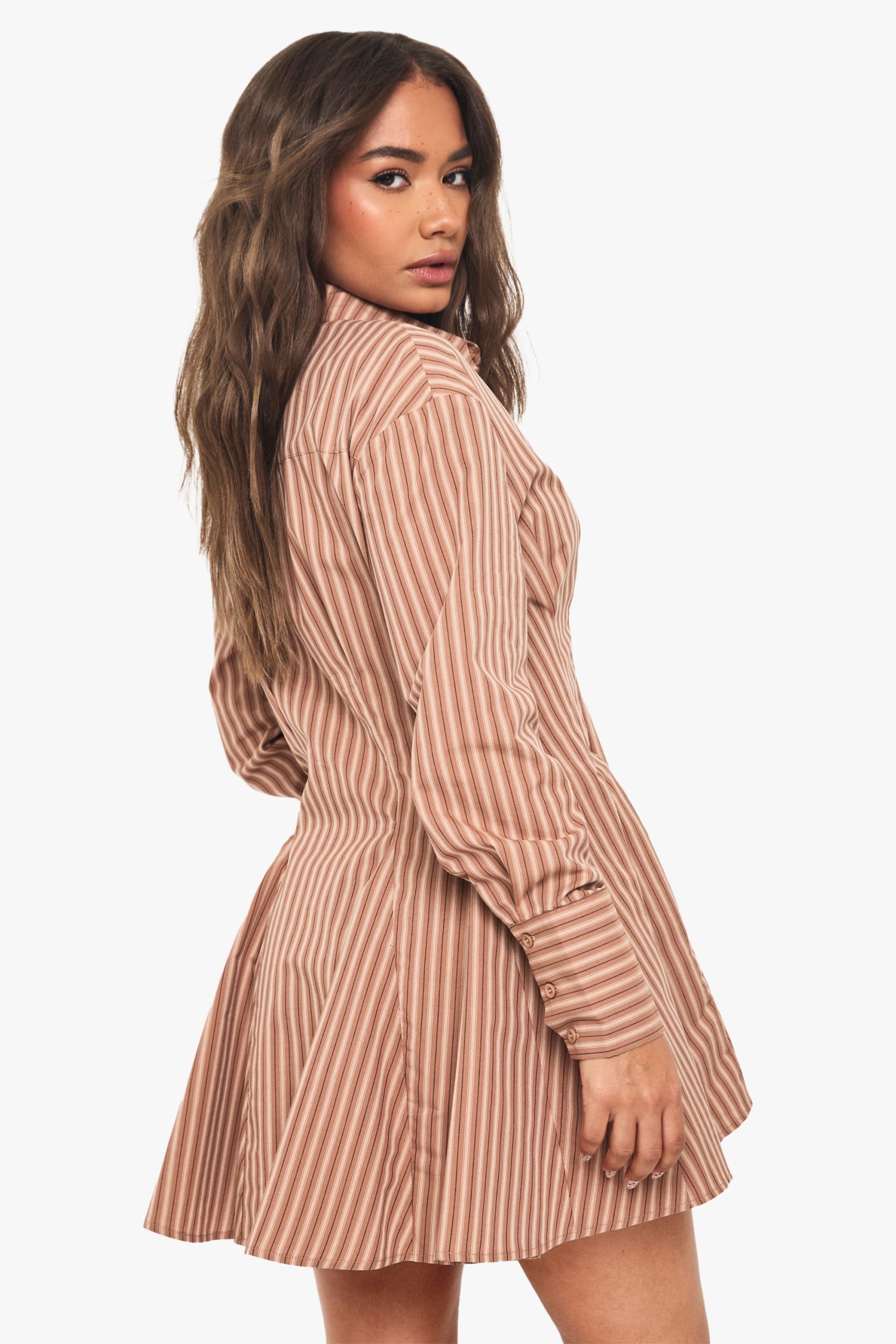 Stripe Cinched Waist Skater Skirt Dress - Image 2