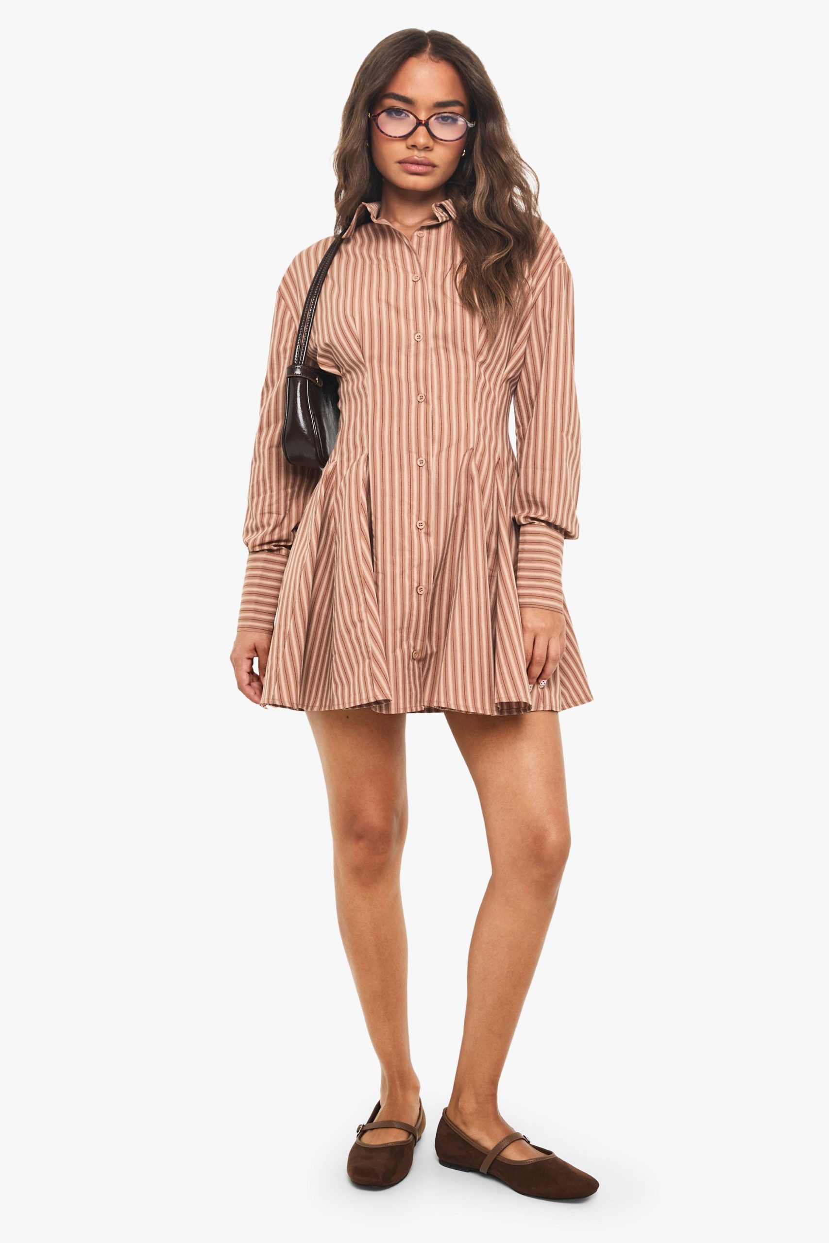 Stripe Cinched Waist Skater Skirt Dress - Image 3