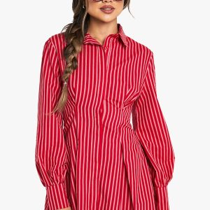 Stripe pleate Detail Skater Skirt Dress