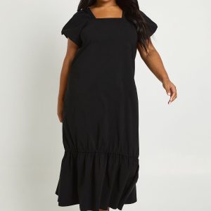 Plus Drop Hem Puff Sleeve Midaxi Smock Dress
