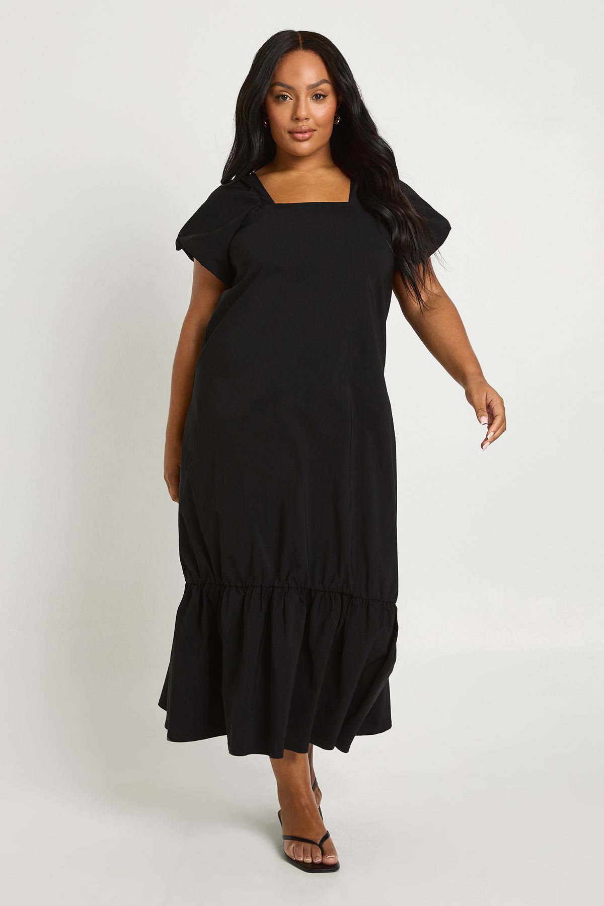 Plus Drop Hem Puff Sleeve Midaxi Smock Dress