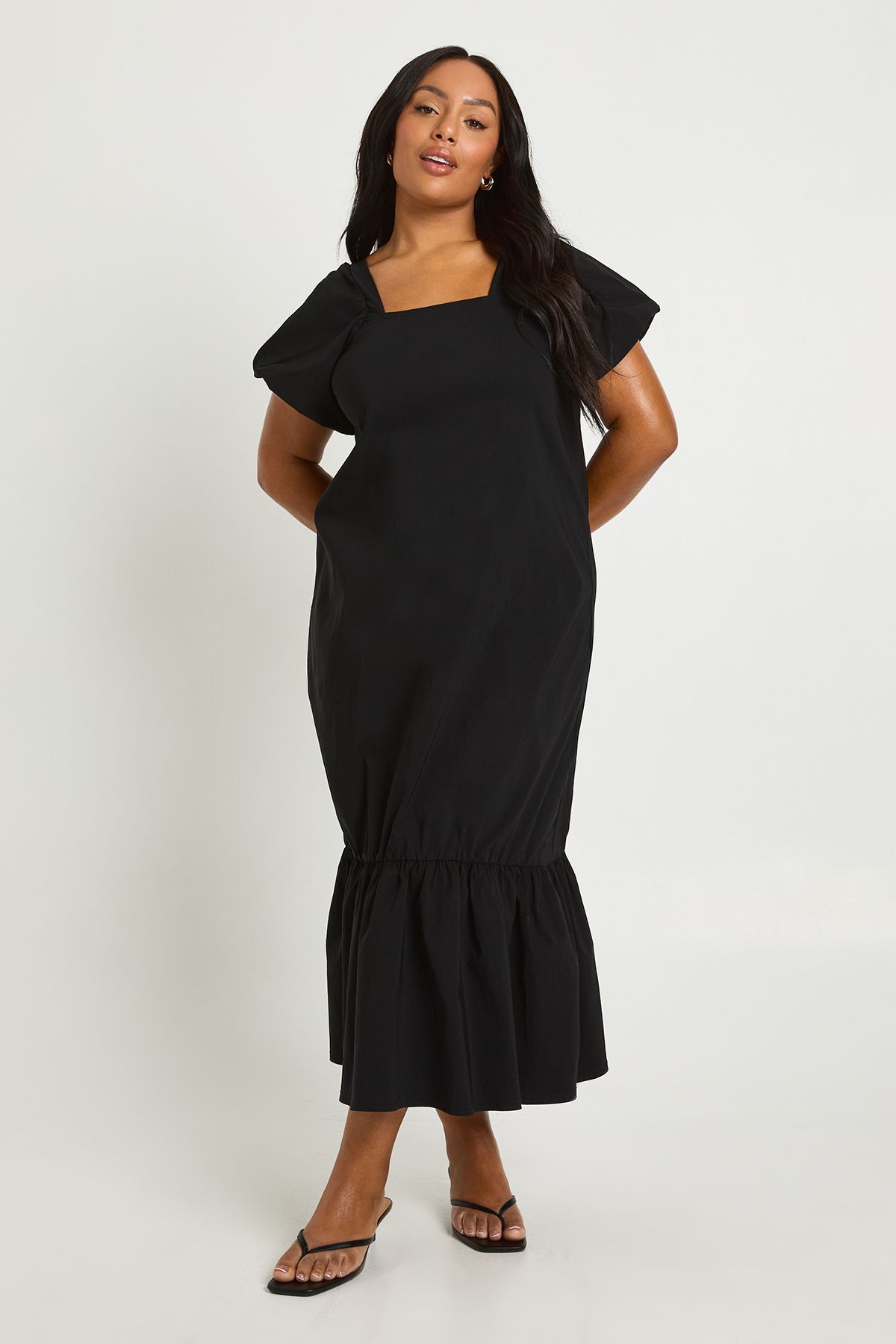 Plus Drop Hem Puff Sleeve Midaxi Smock Dress - Image 3