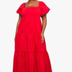 Plus Tiered Puff Sleeve Midaxi Smock Dress