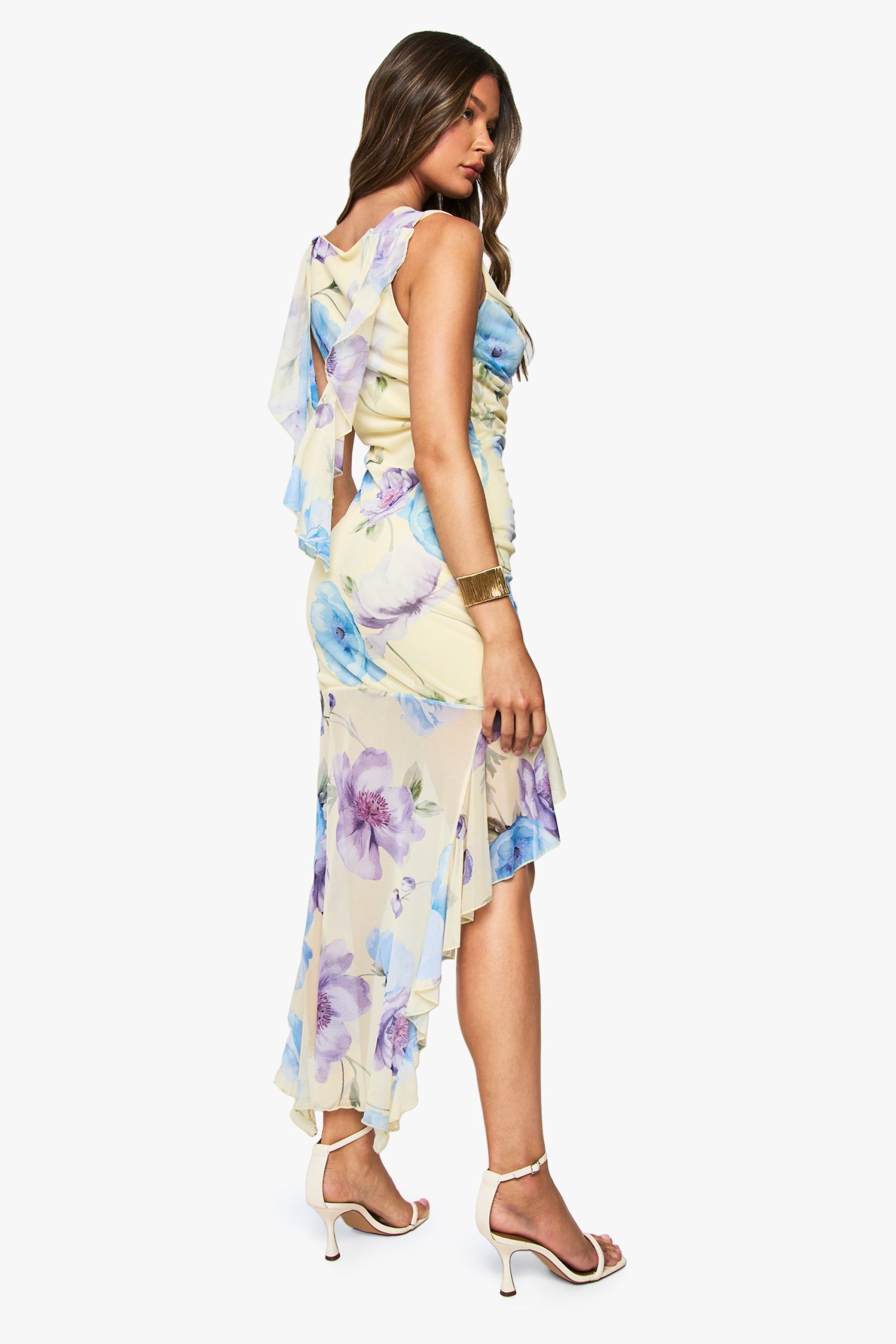 Floral Mesh Ruched Maxi Dress - Image 2